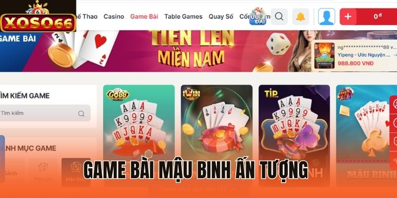Game bài Mậu Binh ấn tượng