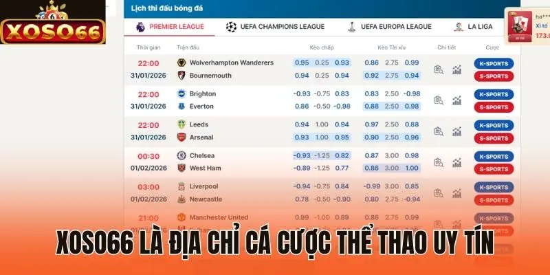 Xoso66 là địa chỉ cá cược thể thao uy tín
